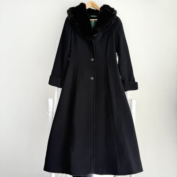 Lauren Ralph Lauren Jackets & Blazers - Ralph Lauren Coat Women 8 Black Wool Cashmere Blend Quiet Luxury Faux Fur Collar